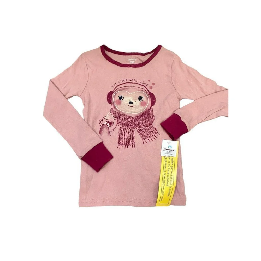 Carter's Girls Two-Piece Pajamas Size 5 Pink Bear Top Green Pants
